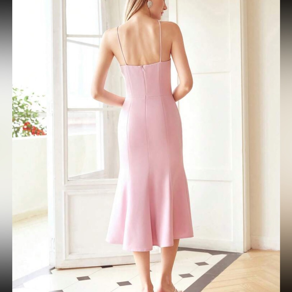 3D Flower applique rosette midi dress light pink - Picture 5 of 6